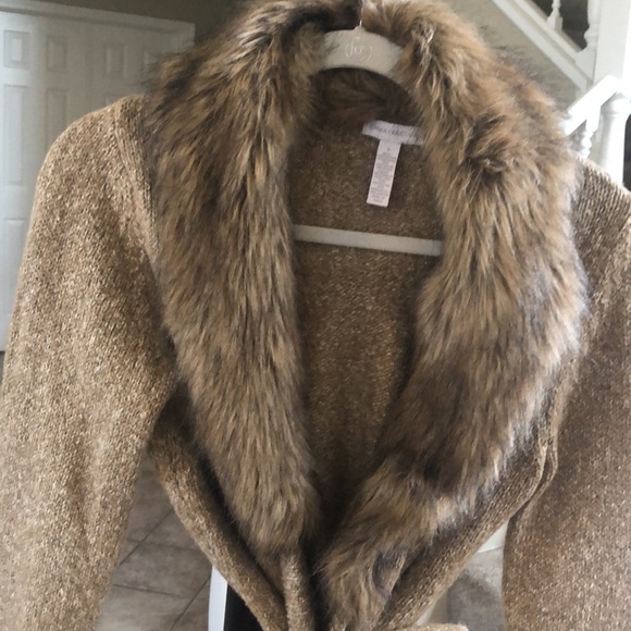 Faux fur collar, Charter Club tie sweater - Picture 2 of 5